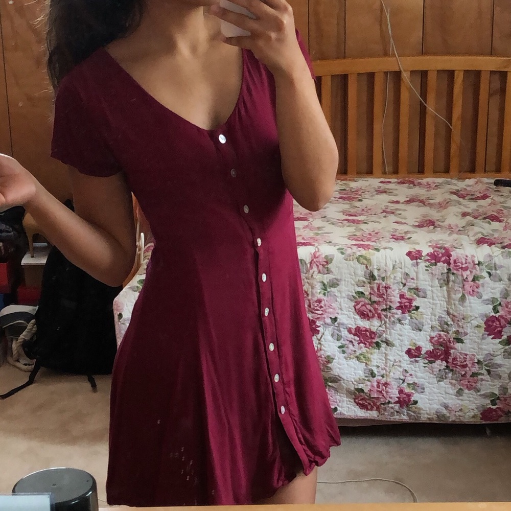 Maroon Button-Front Dress